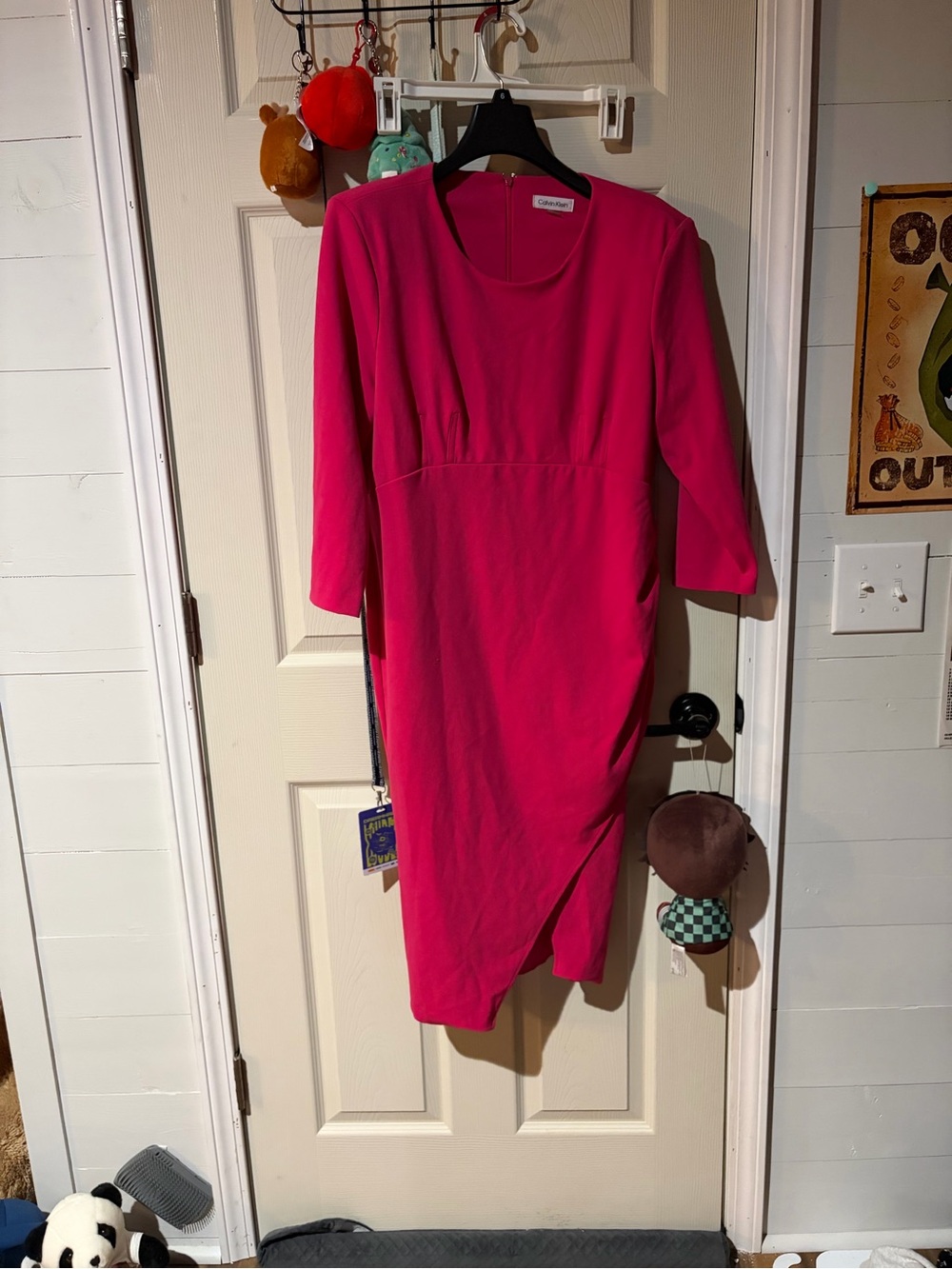Calvin Klein Bright Fuchsia Midi Dress with Asymmetric Skirt